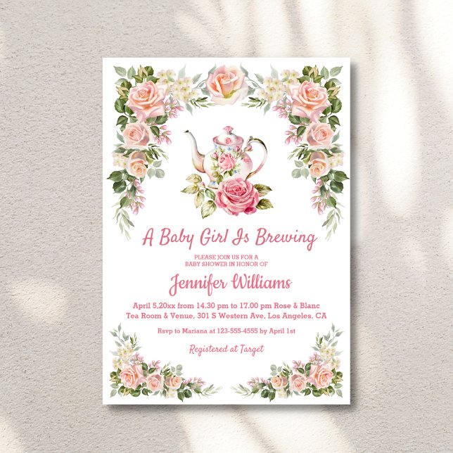 Invitación acuarela rosas florales té fiesta de bebé ducha (Subido por el creador)