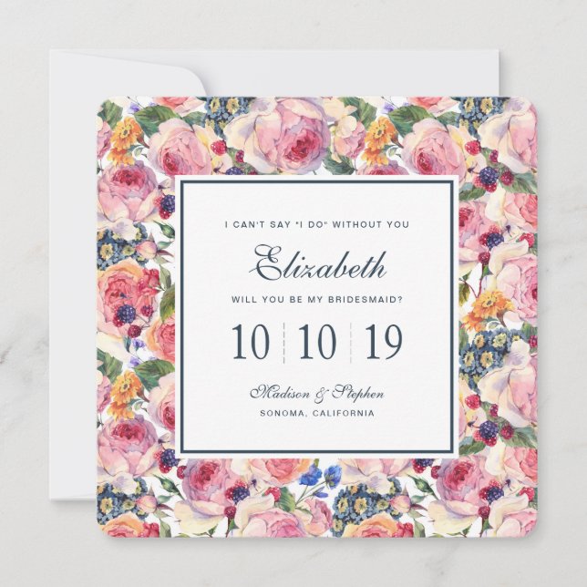 Invitación Acuarela | Rosas ingleses - Bridesmaid (Anverso)