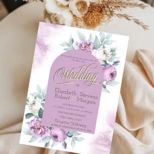 Invitación Acuarela Rosas Lilas Lunares Boda