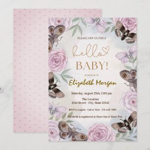 Invitación Acuarela Rosas Mariposas Puntos Shower de Bebé