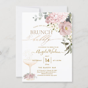 Invitación Acuarela Rosas Polvorientas Hidrangea Brunch Burbu