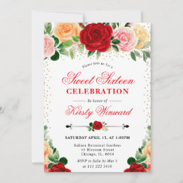 Invitación Acuarela Rosas Rojas y Amarillas Flores Cumpleaños