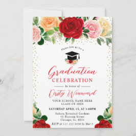 Invitación Acuarela Rosas Rojas y Amarillas Graduación