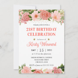Invitación Acuarela Rosas Rojas y Rosadas Cumpleaños