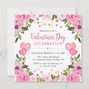 Invitación Acuarela Rosas Rosadas Floral Día de San Valentín