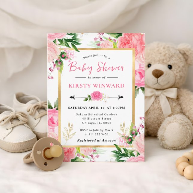 Invitación Acuarela Rosas Rosadas Flores de Verano Shower de  (Subido por el creador)