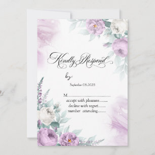 Invitación Acuarela Rosas Violetas Lunares RSVP