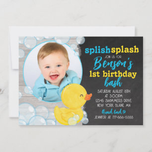 Invitación Acuarela Rubber Duck Chalkboard Foto Cumpleaños