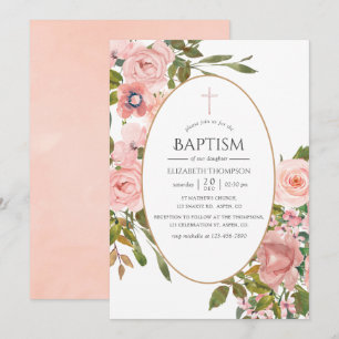 Invitación Acuarela Rubor Bautismo de oro rosa y Subió