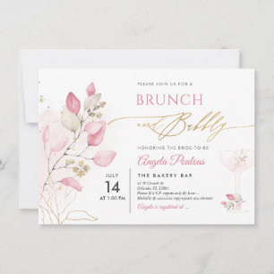 Invitación Acuarela Rubor Gum Rosa Eucalyptus Brunch Bubbly