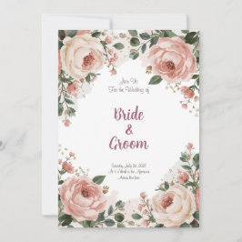 Invitación Acuarela Rubor Peonía Crema Rosa Aliento de Bebé