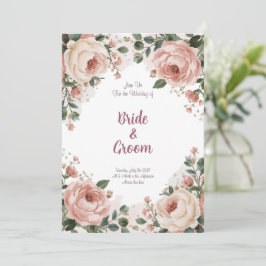Invitación Acuarela Rubor Peonía Crema Rosa Aliento de Bebé