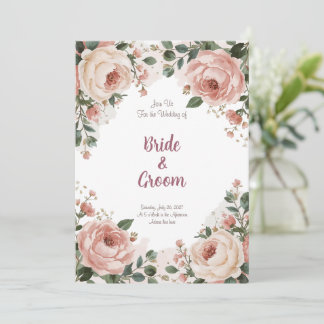 Invitación Acuarela Rubor Peonía Crema Rosa Aliento de Bebé