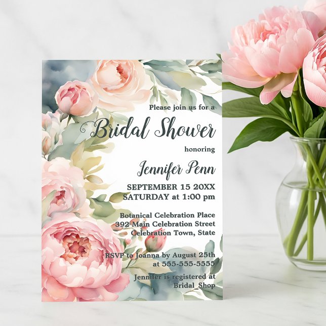 Invitación Acuarela Rubor Peonies Rosa Frame Brillante (Subido por el creador)