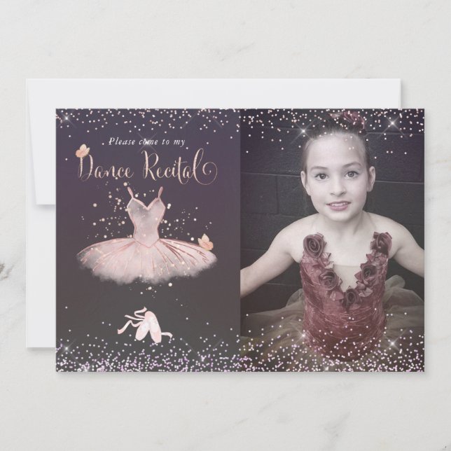 Invitación Acuarela Rubor Tutu n Butterflies Baila Recital (Anverso)
