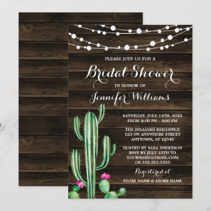 Invitación Acuarela Rusa Cactus Barn Madera Ducha Bridal
