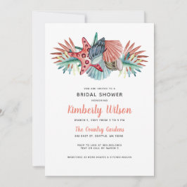 Invitación Acuarela Rusa Coral Blue Beach Bridal Shower