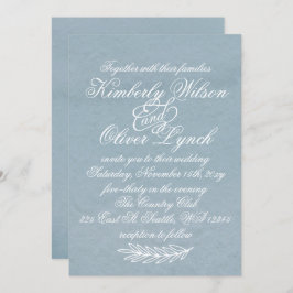 Invitación Acuarela Rusa Dusty Blue Nature Leafy Boda