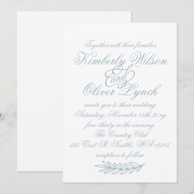 Invitación Acuarela Rusa Dusty Blue Nature Leafy Boda (Anverso / Reverso)