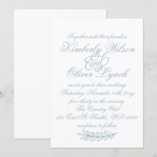 Invitación Acuarela Rusa Dusty Blue Nature Leafy Boda