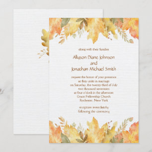 Invitación Acuarela rusa en otoño deja Boda