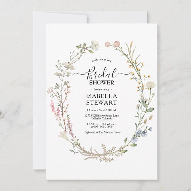 Invitación Acuarela Rusa Flor Silvestre Primavera Ducha Brida (Anverso)