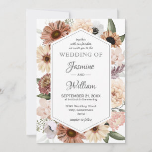 Invitación Acuarela Rusa Neutral Boho Boda Floral Invi