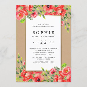 Invitación Acuarela Rusa Red Poppies Floral Bridal Shower