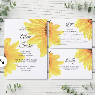 Invitación Acuarela Rusa Sunflowers Boda Minimalista