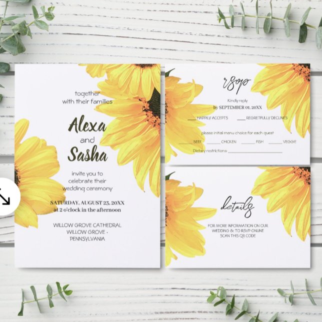 Invitación Acuarela Rusa Sunflowers Boda Minimalista (Subido por el creador)