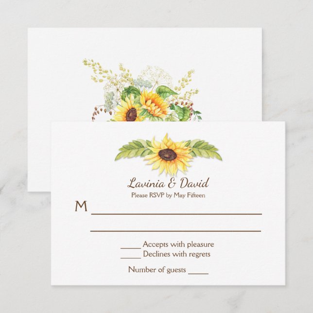 Invitación Acuarela Rusa Sunflowers Larga Cráneo de Cuerno RS (Anverso / Reverso)