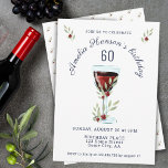 Invitación Acuarela Rustic Red Wine Rosa 60 cumpleaños<br><div class="desc">Acuarela Rústica de Vino Rojo Rosa Invitación a los 60 Años. El diseño tiene acuarela de cristal de vino tinto,  rosas y ramas. El texto es totalmente personalizable. Elegante y rústica invitación de cumpleaños para una mujer o un hombre.</div>