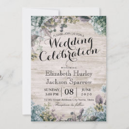 Invitación Acuarela Rústica Boda Floral Botánica y Madera