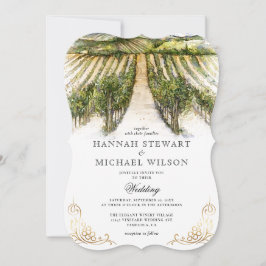 Invitación Acuarela Rustica Elegante Boda de Viñedo