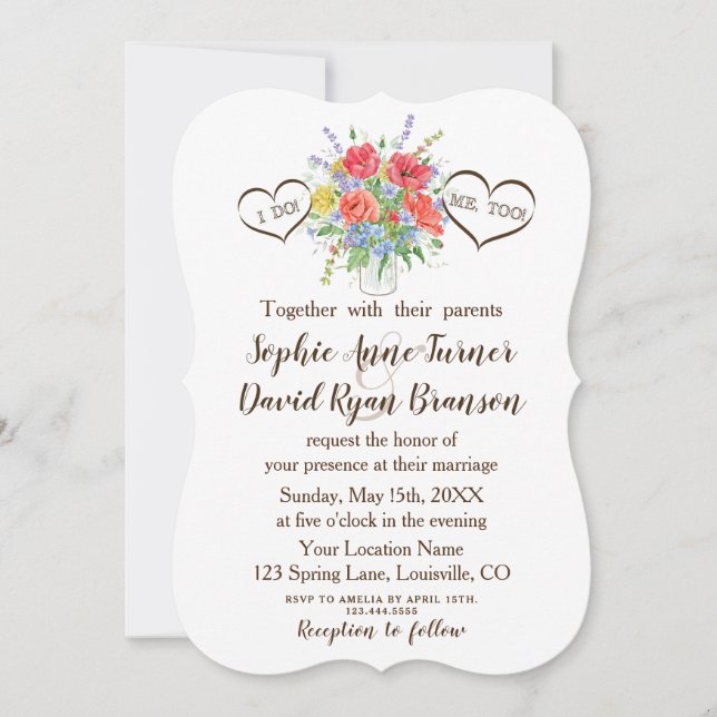 Invitación Acuarela rústica Flores salvajes Boda (Anverso)