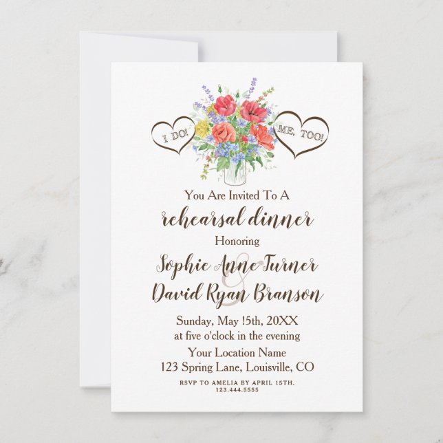 Invitación Acuarela rústica Flores salvajes Boda (Anverso)
