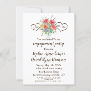 Invitación Acuarela Rustica Flores Salvajes Compromiso Corazó