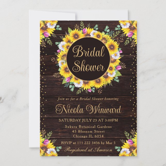 Invitación Acuarela Rústica giratoria Wreath Bridal Shower (Anverso)