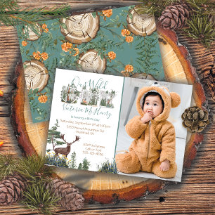 Invitación Acuarela Rustica Salvaje Fotografía de Primer Cump