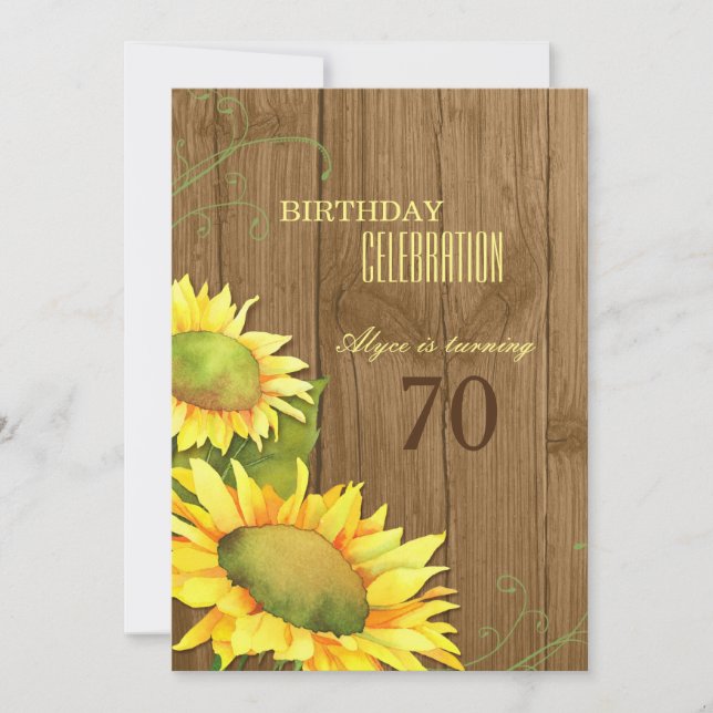 Invitación Acuarela Rustica Sunflowers 70º cumpleaños (Anverso)