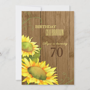 Invitación Acuarela Rustica Sunflowers 70º cumpleaños