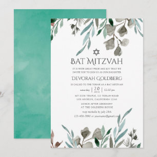 Invitación Acuarela rústica vegetación invierno Bat Mitzvah