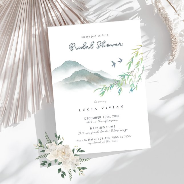 Invitación Acuarela Rústica Vegetación Montaña Ducha Bridal (Subido por el creador)