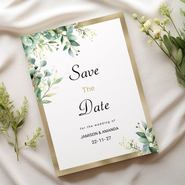 Invitación Acuarela rústico eucalipto verde Guardar la fecha (Watercolor rustic eucalyptus green Save The Date)