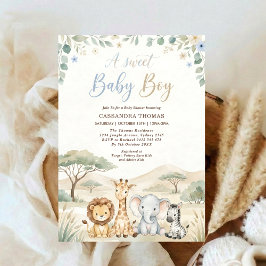 Invitación acuarela Safari de la selva gemela Animales Baby S