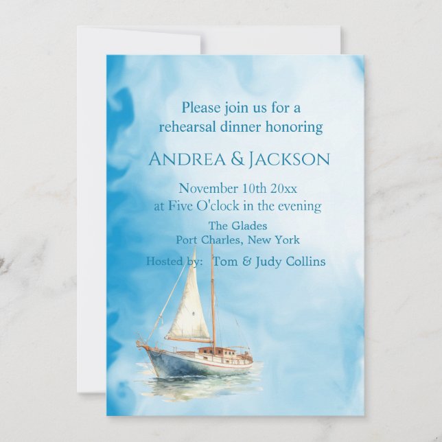 Invitación Acuarela Sailboat Foto Prueba de Código QR (Anverso)