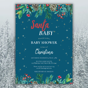 Invitación acuarela Santa Baby Shower para navidades