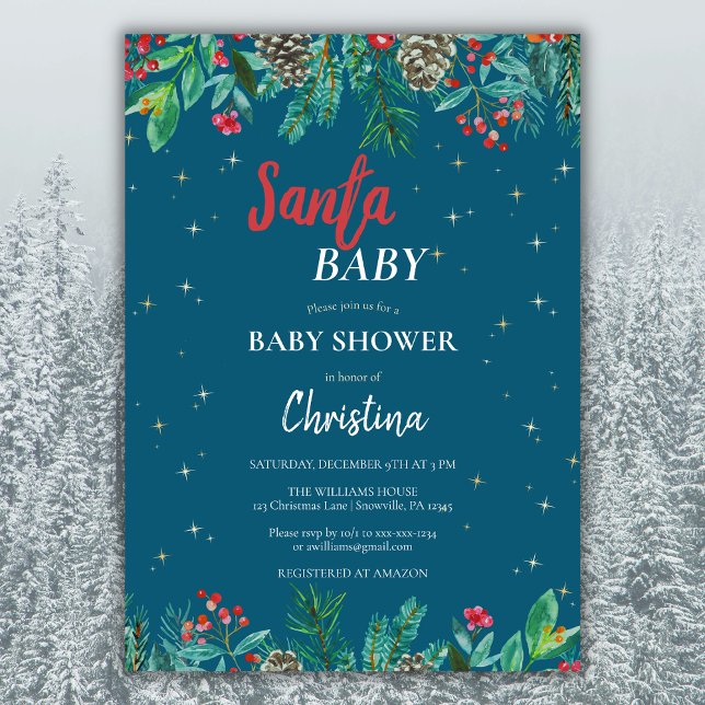 Invitación acuarela Santa Baby Shower para navidades (Subido por el creador)