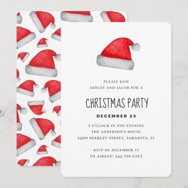 Invitación Acuarela Santa Claus. Fiesta de Navidades corporat (Anverso / Reverso)