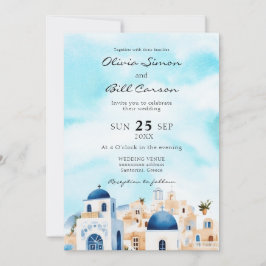 Invitación Acuarela Santorini, boda destino de Grecia